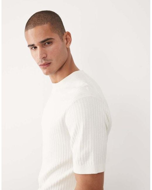 SELECTED White Viscose Blend Knit Structured T-shirt for men