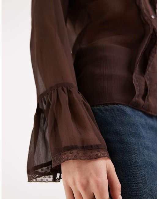 Miss Selfridge Blue Flared Frill Front Sleeve Chiffon Blouse