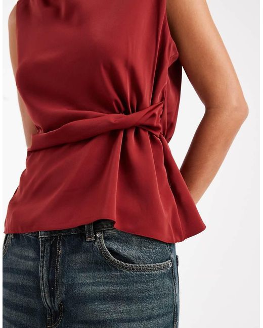 ASOS Red Cowl Neck Sleeveless Top With Twist Waist Detail