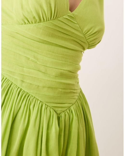 ASOS Green V Neck Mini Dress With Hanky Hem