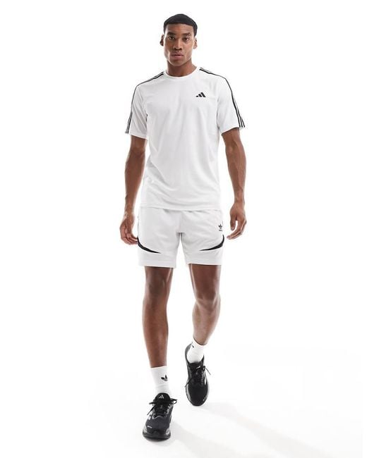 Adidas Originals White Adidas Training Essential 3 Stripe T-Shirt for men