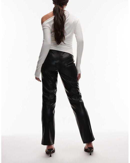 ASOS White Leather Look Straight Leg Trouser With Pintuck