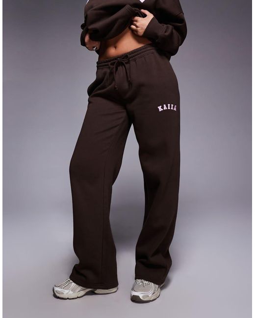 Kaiia Blue Embroidered Logo Wide Leg jogger Co-ord
