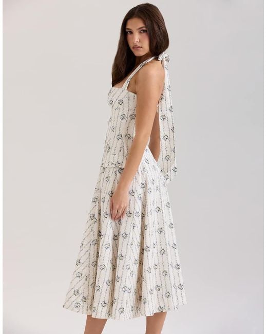 House Of Cb Natural Claudia Stretch Cotton Halter Neck Midi Dress