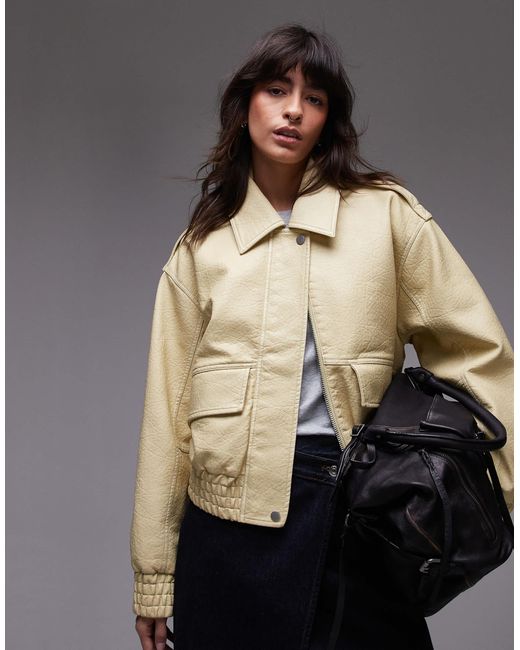 TOPSHOP Black – kurze, bauschige bomberjacke aus kunstleder