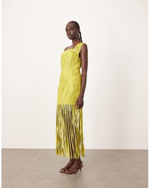 ARRANGE Green Asymmetric Tape Work Fringe Hem Mini Dress