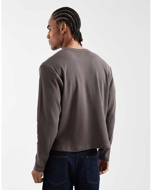 Cotton On Gray Boxy Oversized Textured Long Sleeve T-shirt for men