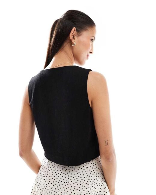 Miss Selfridge Black Linen Blend Tie Front Waistcoat