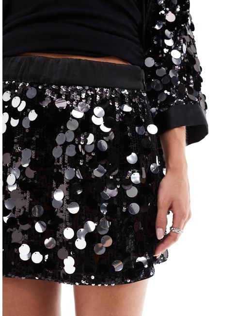 ASOS Black Asos Design Petite Disco Sequin Tailored Mini Skirt Co-ord