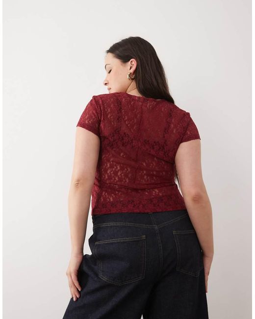 ASOS Red Asos Design Curve Lace Baby Tee