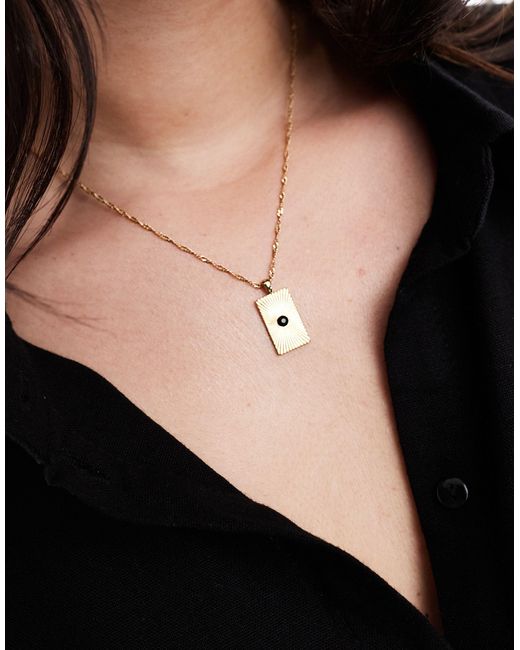 ASOS Black Asos Design Curve 14k Plated Necklace With Square Textured Pendant