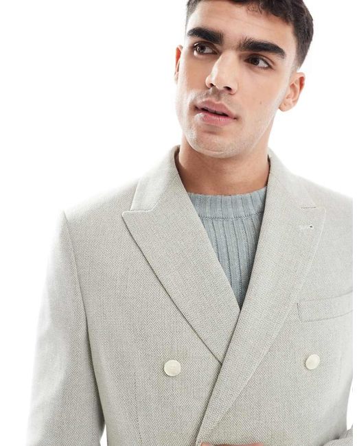 ASOS Regular-Fit Double-Breasted Colbert Van Geweven Wolmix in het Gray voor heren