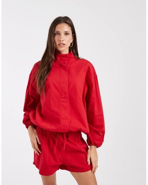 ASOS Red Funnel Neck Denim Jacket