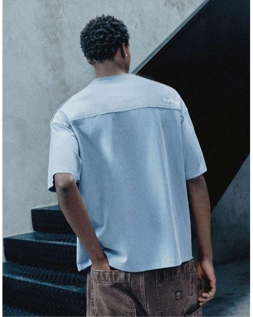 Pull&Bear Blue Relaxed Fit Overlock T-Shirt for men