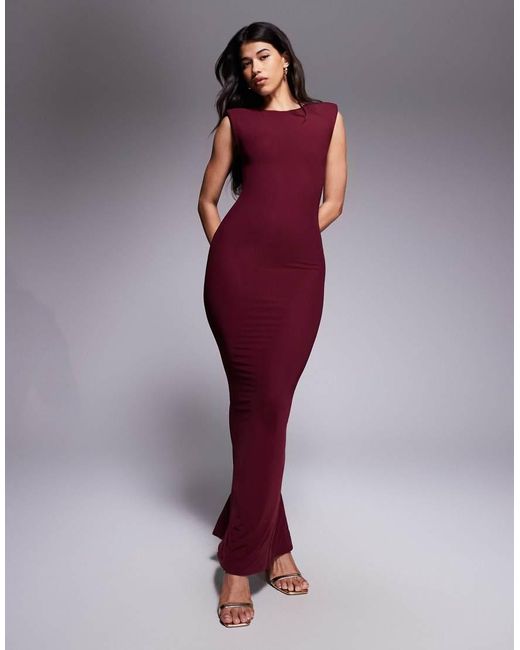 Wanderdoll Red Naomi Sculpting Sleeveless Shoulder Pad Detail Bodycon Maxi Dress