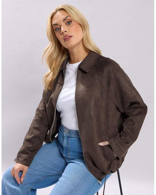 Yours Clothing Brown Faux Suede Bomber Jacket