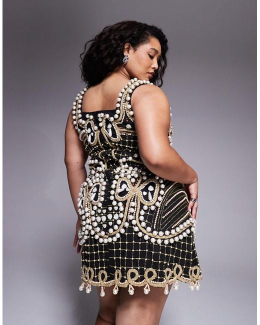 ASOS Gray Curve Embellished Square Neck Mini Dress