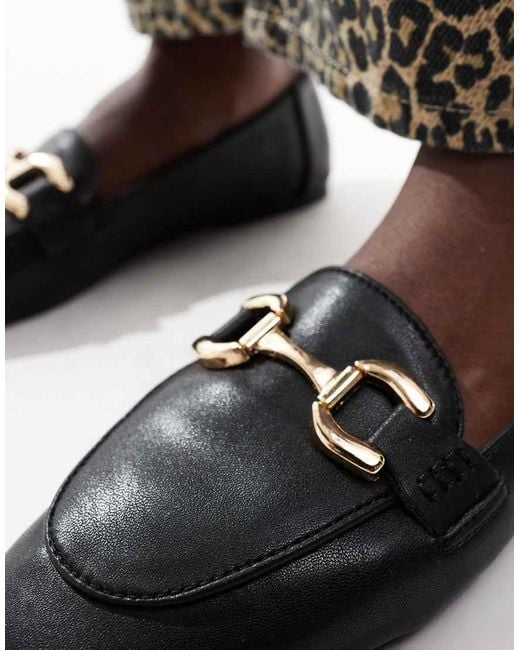 London Rebel Black London Rebel Nori Wide Fit Snaffle Trim Flat Shoes