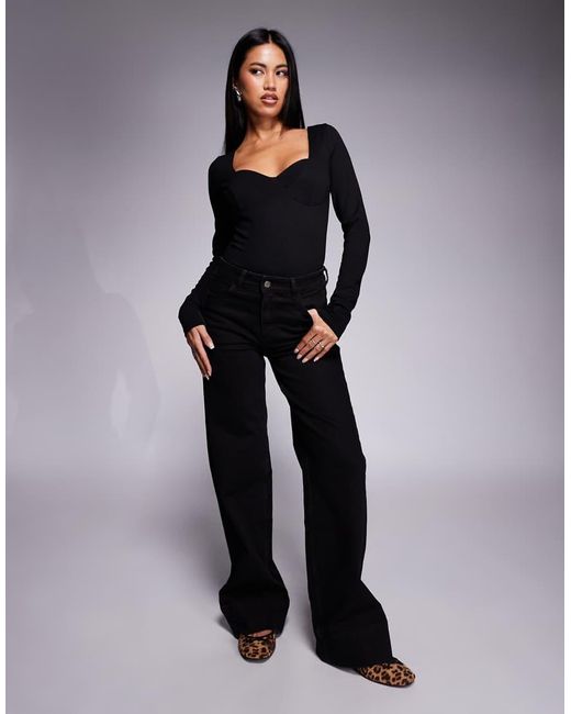 ASOS Black Cotton Rib Bodysuit With Scoop Back Detail