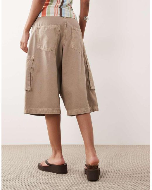 ASOS Natural Longline Bermuda Short With Utility Pocket Detail