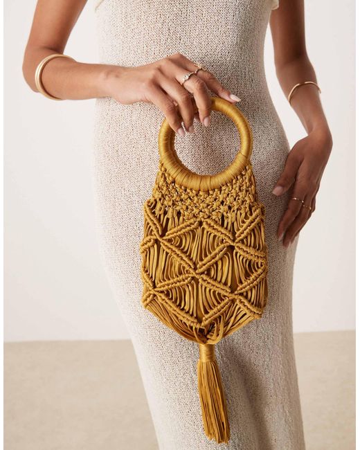 ASOS Metallic Macrame Grab Clutch With Tassel Detail