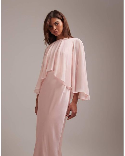 ASOS Pink Bridesmaids Sheer Chiffon Cape Overlay With Bias Cut Satin Dress