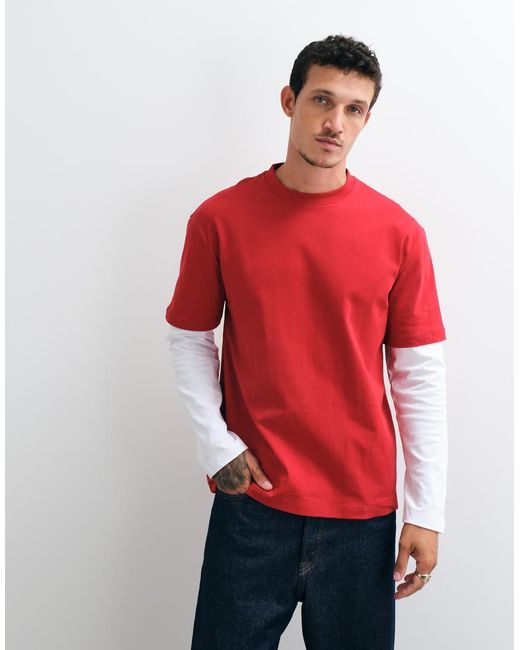 ASOS Red Heavyweight Relaxed T-shirt With Double Layer for men