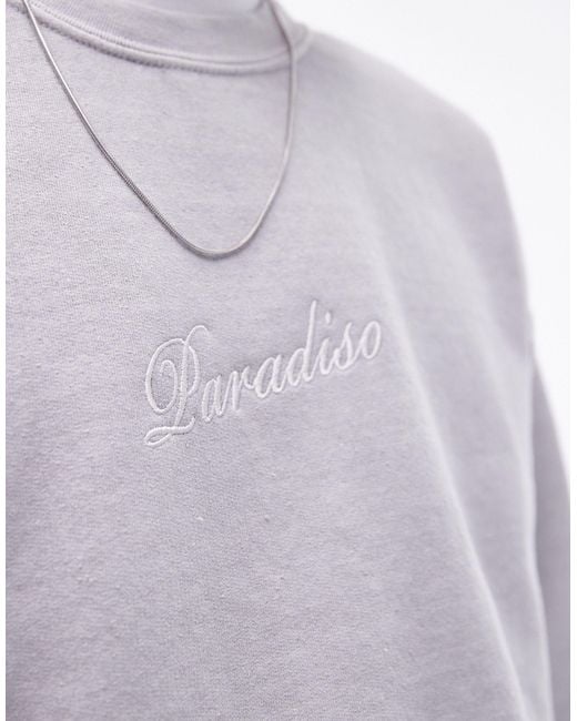 Topman Gray Oversized Fit Sweatshirt With Paradiso Embroidery for men