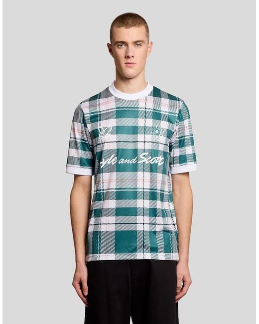 Lyle & Scott Blue Ss T-Shirts Tartan Football Shirt for men