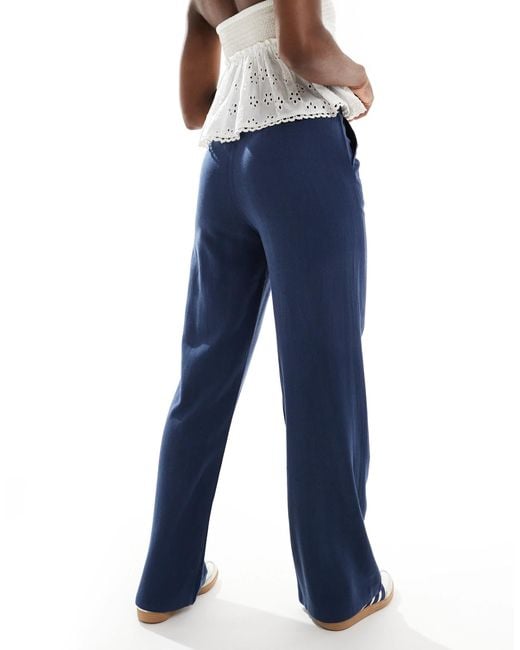 Stradivarius Blue Linen Look Pull On Trouser