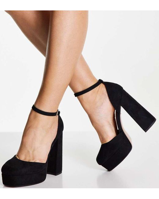 Asos Design Wide Fit Black Priority Platform High Block Heeled Shoes
