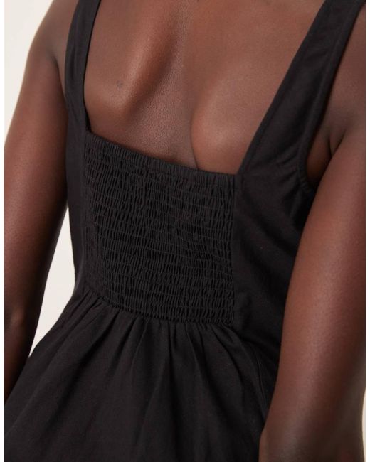 ASOS Natural Square High Neck Mini Sundress With Shirred Back