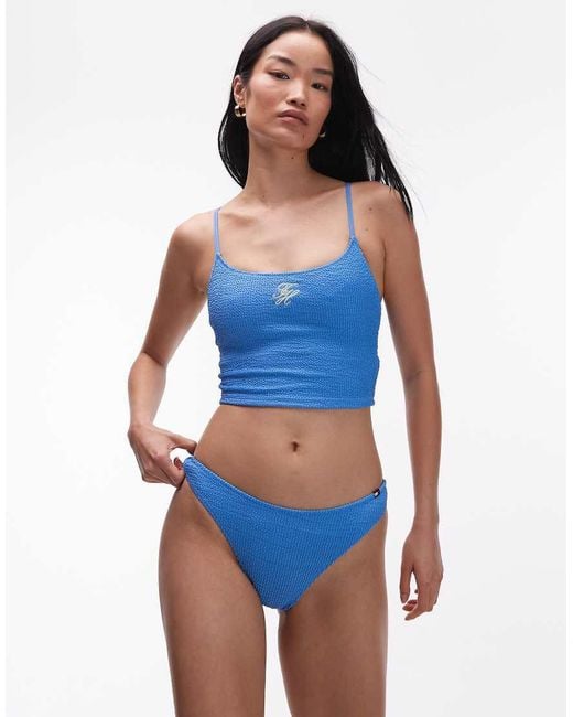 Tommy Hilfiger Blue Resort Crinkle High Leg Bikini Bottoms