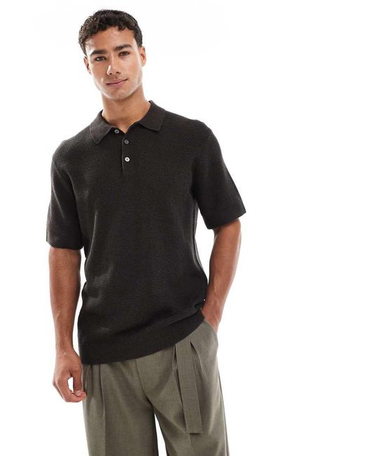 Jack & Jones Black Short Sleeve Knitted Polo for men