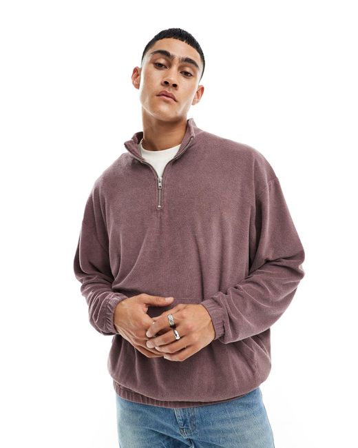 ASOS Purple Oversized Half Zip Towelling Sweatshirt for men