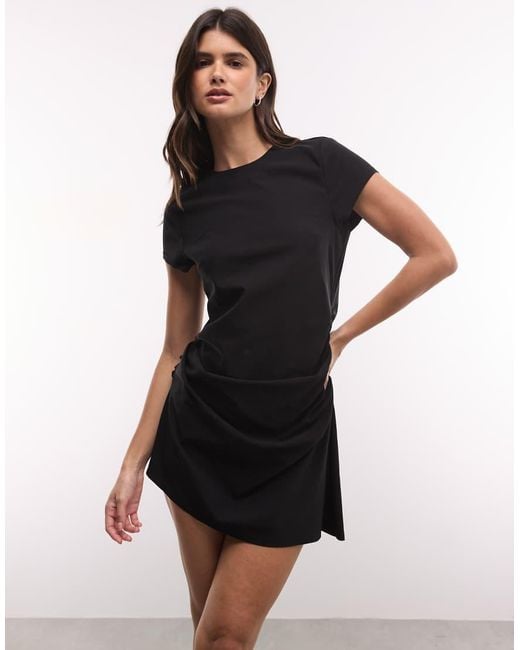 Monki Black Asymmetric Drape Bengaline Mini Dress