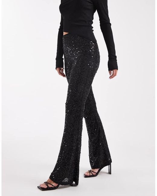 ASOS Black Asos Design Petite Wiggle Sequin Sheer Mesh Flare Trouser