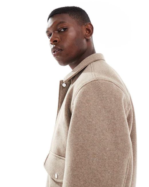 Jack & Jones Natural Faux Wool Bomber With Collar for men