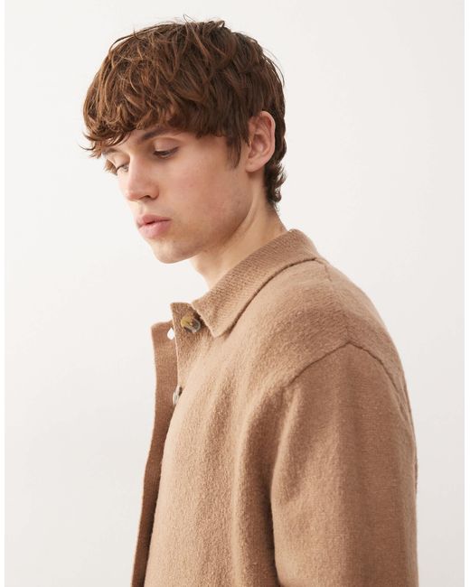 Collusion Brown Knitted Button Down Jumper for men