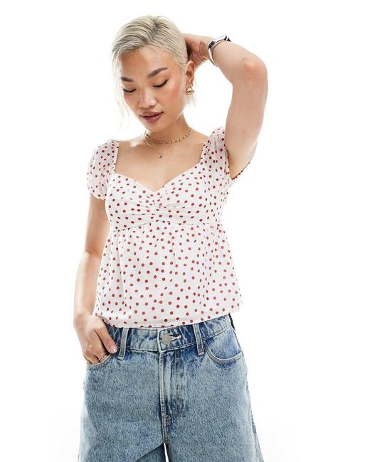 Hollister White Babydoll Puff Sleeve Open Back Top