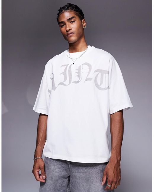 River Island White Sainte Logo Oversized T-Shirt for men