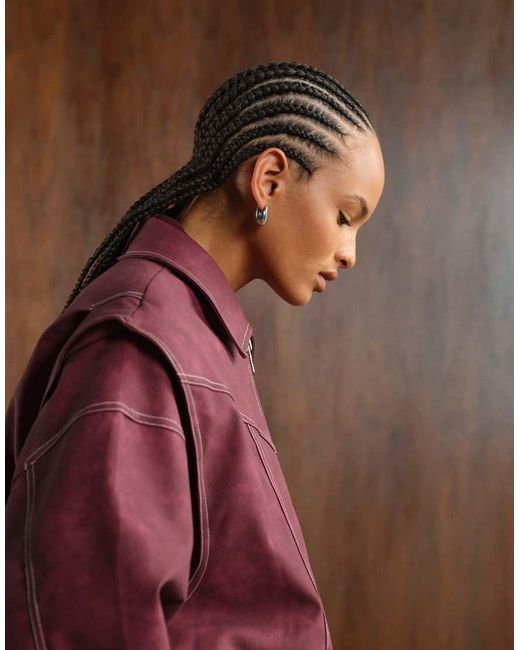 Lioness Red Exclusive Vista Leather Look Contrast Stitch Bomber Jacket