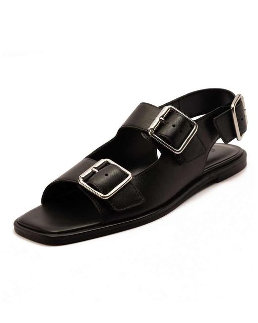 OFF THE HOOK Black 'Baker' Slingback Cross Strap Leather Flat Sandals