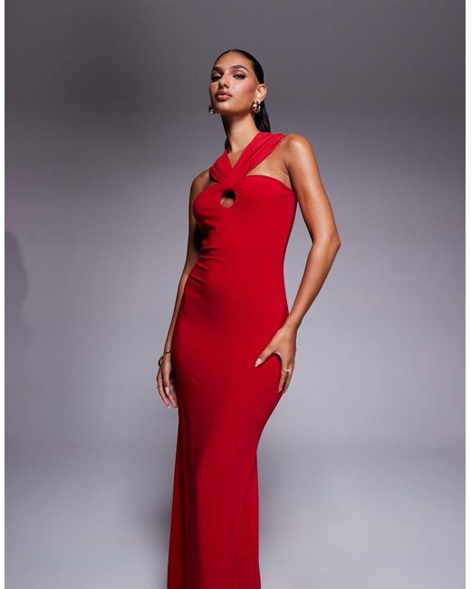 ASOS Red Halter Twisted Front Maxi Dress