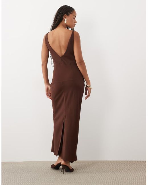 ASOS Brown Column Maxi Dress With Drape Detail