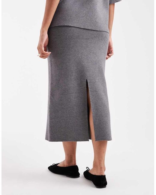 Object Gebreide Midi Rok Met Structuur in het Gray