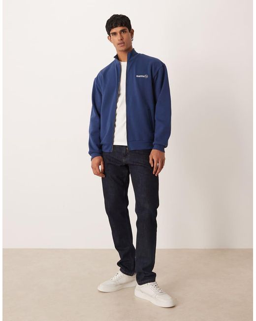 ASOS Blue Relaxed Fit Zip Up Sweatshirt With Embroidery Print for men