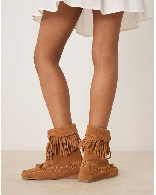 ASOS Brown Anais Fringe Ankle Boots