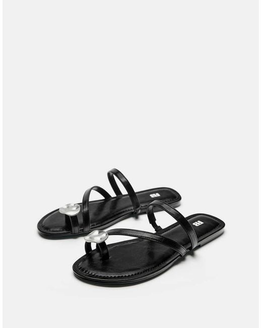 Pull&Bear White Embellished Flat Sandals