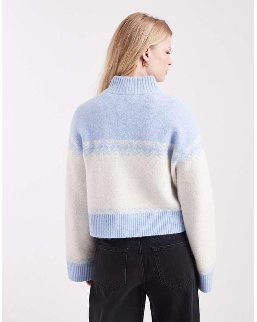 Miss Selfridge Blue Zip Detail Pattern Cardigan